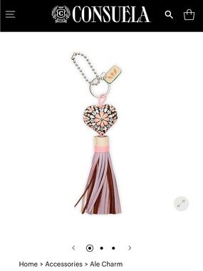 NWOT Consuela Ale Pink Floral Heart Tassel Key Charm